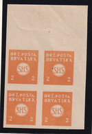 SHS Croatia - PS No. 48b. Imperforate Block Of Four From Upper Left Corner Of Sheet, Double-side Printed In Original Ora - Nuevos