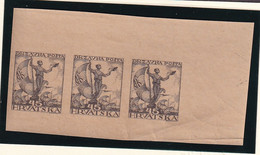 SHS Croatia - PS No. 42. Imperforate Horizontal Triple From Right Part Of Trial Sheet Printed On Paper For Umdruckpapier - Unused Stamps