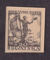SHS Croatia - PS No. 42. Imperforate Trial Print Stamp Of 20 Fill On Paper For Multiplication On Grey Color. Described I - Ungebraucht