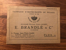 Paris 11ème * Fabrique Instruments Pesage E. BRANDLE & Cie 6 Passage St Pierre Amelot * Catalogue Publicitaire Illustré - District 11