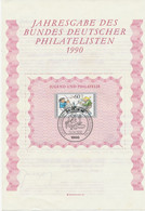 BERLIN JAHRESGABE DES BUNDES DEUTSCHER PHILATELISTEN 1990 (LETZTER Von BERLIN) Mit Jugendmarke 60+30 Pf Max Und Moritz - Brieven En Documenten