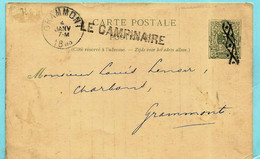 Postkaart LE CAMPINAIRE (stationspostbus) Via Farciennes Naar GRAMMONT 04/01/1892 - Ontwaard Met ROULETTE Stempel - Linear Postmarks