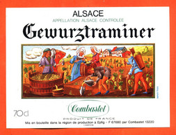 Etiquette Neuve De Vin D'alsace Gewurztraminer Combastet à Eplig - 70 Cl - Gewurztraminer
