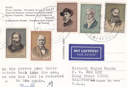 Airmail Postcard With Set Of Famous Men (back : Amazon) - Cartas & Documentos