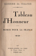 TABLEAU D HONNEUR MORTS POUR LA FRANCE GUERRE 1914 1918 - 1914-18