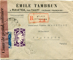 OCEANIE LETTRE RECOMMANDEE CENSUREE DEPART UTUROA 5-8-44 ILE RAIATEA POUR L'OCEANIE - Cartas & Documentos