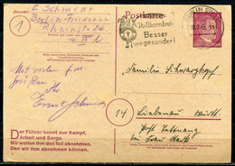 German Empires 1945 GS Kopfbild Hitler Mi.Nr.P314 II B Mit Propaganda MWST"Berlin-Vollkornbrot Besser U.gesun "1 GS Used - Storia Postale