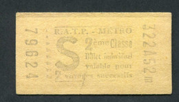 Ticket De Métro 2ème Cl (Type S à Gauche - Station Denfert) Années 50 - Métropolitain Paris RATP - Europe