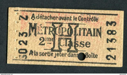 WW2 Ticket De Métro Paris 1940 Carnet Tarif H 2ème Cl - RATP - Billet Ile-de-France WWII - Europe