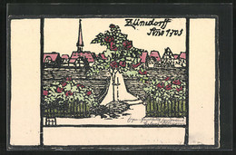 Künstler-AK Handgemalt: Zündorf /Köln, Teilansicht Mit Kirche Und Rosen - 1900-1949