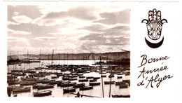 Carte Photo Originale " Bonne Année D'Alger " Main De Fatima & Port D'Alger Au Coucher De Soleil Vers 1950/60. Khamsa. - Africa
