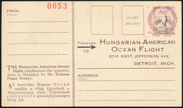 1931 Magyar-amerikai óceánrepülés Magánlégiposta Levelezőlap, Ritka Használatlan Példány, Címzéshely Alul (25.000) - Other & Unclassified