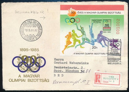1985 Magyar Olimpiai Bizottság Ajándék Blokk Ajánlott FDC Az NSZK-ba (26.000) - Other & Unclassified