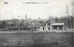 18 Cher - CPA - SANCERGUES - La Gare - église - - Sancergues