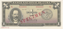 ESPECIMEN BILLETE DE CUBA DE 1 PESO DEL AÑO 1975 DE JOSE MARTI (SPECIMEN) (BANKNOTE) SIN CIRCULAR (UNC) - Cuba