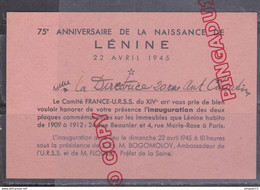 Fixe France Période WW2 Invitation Inauguration Plaque Commémorative Naissance Lénine Comité France-URSS - Other