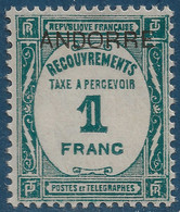 Andorre Français Taxe N°12* Invisible Trace De Charnière Tres Frais & TTB Signé Calves - Nuovi