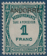 Andorre Français Taxe N°12* Invisible Trace De Charnière Tres Frais & TTB Signé Calves - Unused Stamps