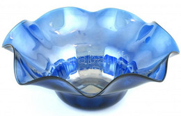Nagy Méretű Kínáló, Gyümölcsös Tál. Lüszteres Kék üveg. Kézzel Készült, Fújt. Hibátlan. D: 36 Cm - Glass & Crystal