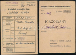 1942, 1946 Hajmáskér, Budapest, Budapesti 1. Honvéd Kerületi Parancsnokság Személyazonossági Igazolvány + Polgári Személ - Other & Unclassified