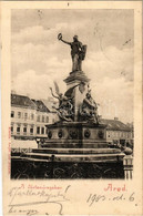 T2/T3 1903 Arad, Vértanú Szobor, Löwy Herman, Krausz Lajos üzlete. Kerpel Izsó Kiadása / Monument, Shops (ragasztónyom / - Unclassified