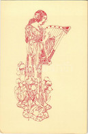 ** T2/T3 Lady With Harp. Art Nouveau Art Postcard - Unclassified