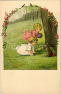 ** T2 Easter Greeting Art Postcard With Girls And Rabbit. August Rökl Nr. 1324. Litho S: Pauli Ebner - Unclassified