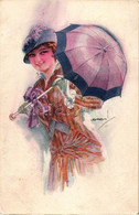 T3 Italian Art Postcard, Lady In Purple With Umbrella, Erkal Künstler Serie No. 305/3 S: Usabal (fa) - Unclassified