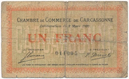 Franciaország / Carcassonne-i Kereskedelmi Kamara 1920. 1Fr T:III- France / Chambre De Commerce De Carcassonne 1920. 1 F - Unclassified