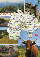Carte Géographique - 15  Le CANTAL Département De La Région D'Auvergne - Divers Aspects, Vache Salers, Multi Vues - Landkarten