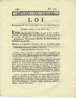 REVOLUTION  1791 LOI RELATIVE A L IMPORTATION DU TABAC B.E VOIR SCANS+HISTORIQUE - Decrees & Laws