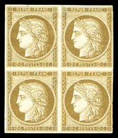 ** N°1, 10c Bistre-jaune, Bloc De Quatre Pleine Gomme (2ex*), Fraîcheur Postale, R.R.R. SUPERBE (signé Calves/certificat - 1849-1850 Ceres
