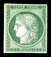 * N°2b, 15c Vert Foncé Neuf, Pleine Gomme D'origine, Fraîcheur Postale. SUPERBE. R.R.R. (signé Calves/certificats)  Qual - 1849-1850 Ceres