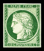 (*) N°2b, 15c Vert-foncé, Quatre Belles Marges Et Très Jolie Couleur, R.R.R (signé Calves/Brun/certificat)  Qualité: (*) - 1849-1850 Ceres
