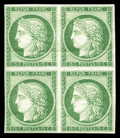 * N°2e, 15c Vert, Impression De 1862 En Bloc De Quatre, Frais. TTB (certificat)  Qualité: *  Cote: 3600 Euros - 1849-1850 Cérès