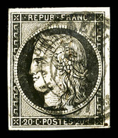 O N°3, 20c Noir Obl Càd Type 15 Du 5 Janvier 1849, TTB (signé Brun)  Qualité: Oblitéré  Cote: 500 Euros - 1849-1850 Ceres