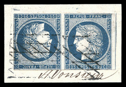 O N°4c, 25c Bleu En Paire Tête-bêche Horizontale Sur Son Support. SUP. R.R. (signé Calves/certificat)  Qualité: Oblitéré - 1849-1850 Cérès