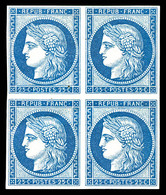 ** N°4d, 25c Bleu, Impression De 1862 En Bloc De Quatre (2ex*), Fraîcheur Postale, R. SUP (certificat)  Qualité: ** - 1849-1850 Ceres