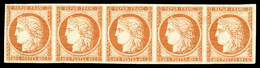** N°5A, 40c Orange Foncé En Bande De Cinq (2ex*). PIECE SUPERBE. R.R.R (certificat)  Qualité: ** - 1849-1850 Cérès