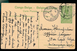 CONGO BELGE 11SEPT 1916 STANLEYVILLE - Mr HAUFERLIN S/LIEUT PAYEUR 9e DE LIGNE  3 E D.A.  A.B.   2 SCANS - Unbesetzte Zone
