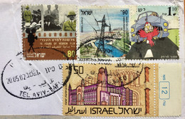 ISRAEL 2002, USED AIRMAIL COVER,4 STAMPS,VIEWER ,FILM HEBREW  CINEMA , YARDEN ,POWER STATION,CARTOON CAR & BIRD,YESHIVA - Briefe U. Dokumente