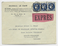 FRANCE CERES 1FR75 X3 N° 372 LETTRE EXPRES PARIS 1938 POUR SUISSE AU TARIF - 1921-1960: Modern Period