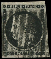 O FRANCE - Poste - 3a, Cachet Barres De Lille En Cercle, Signé Et Certificat Bühler: 20c. Noir S. Blanc (Maury) - 1849-1850 Ceres