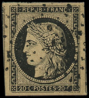 O FRANCE - Poste - 3b, Obl. étoile, Grandes Marges Dont Voisin, Certificat Maury 1976: 20c. Noir S. Chamois - 1849-1850 Ceres