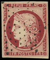 O FRANCE - Poste - 6a, Oblitération étoile, Belles Marges, Signé + Certificat Cotin: 1f. Carmin Clair - 1849-1850 Ceres