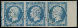O FRANCE - Poste - 14Ai, Bande De 3 Avec Filet D'encadrement à Droite Et Voisin à Gauche, PC 3721, Signé Miro: 20c. Bleu - 1853-1860 Napoleone III