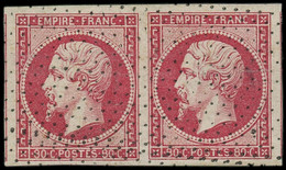 O FRANCE - Poste - 17B, Paire Horizontale, Obl. Pointillés Fins, Marges Superbes, Signé Cotin Et Brun: 80c. Rose - 1853-1860 Napoleon III