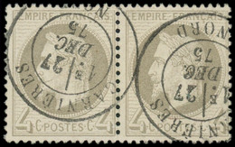 O FRANCE - Poste - 27B, Paire Horizontale, Oblitération Cad 27/12/75, Superbe, Signée Cotin: 4c. Gris - 1863-1870 Napoléon III Con Laureles