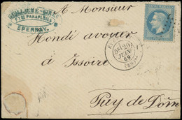 LET FRANCE - Poste - 29Bb, "à La Corne" Sur Lettre Du 20/6/69: 20c. Bleu - 1849-1876: Classic Period