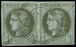 O FRANCE - Poste - 39A, En Paire Oblitération Cachet Perlé, Belles Marges, Signé Claves: 1c. Olive - 1870 Bordeaux Printing